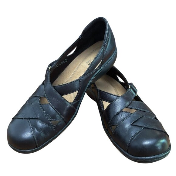 CLARKS Bendables Ashland Flats Black Womens Size 7 Medium Leather Upper EUC - Picture 1 of 8
